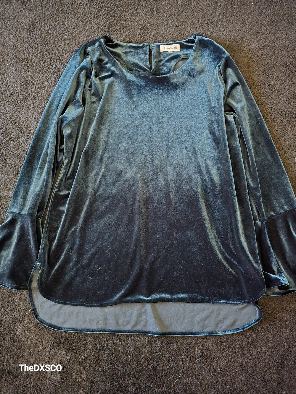 Teal Velvet Calvin Klein Flare Sleeve Top